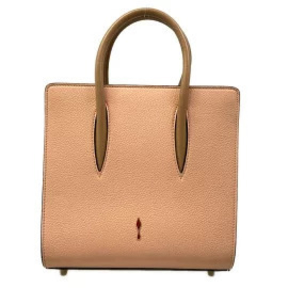 CHRISTIAN LOUBOUTIN Palomas Tote Bag Studded Pink x Beige Cream Leather